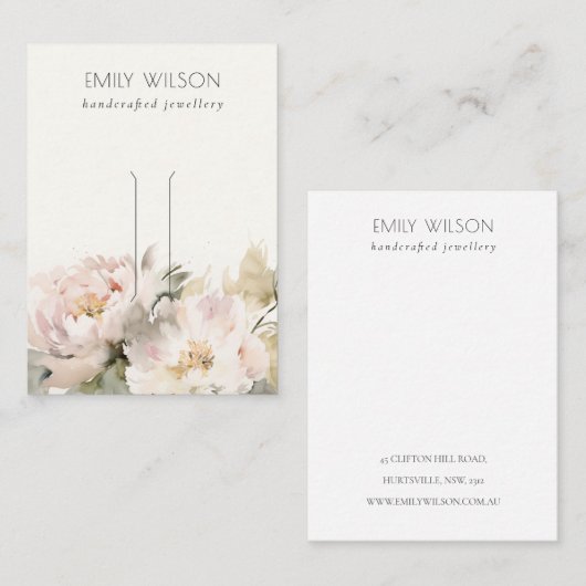 Blush Pioen Bloemen Bunch Haarspeld Sieraden Displ Visitekaartje (Voorkant / Achterkant)