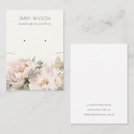 Blush Pioen Bloemen Ketting Oorbel Combo Display Visitekaartje (Voorkant / Achterkant)