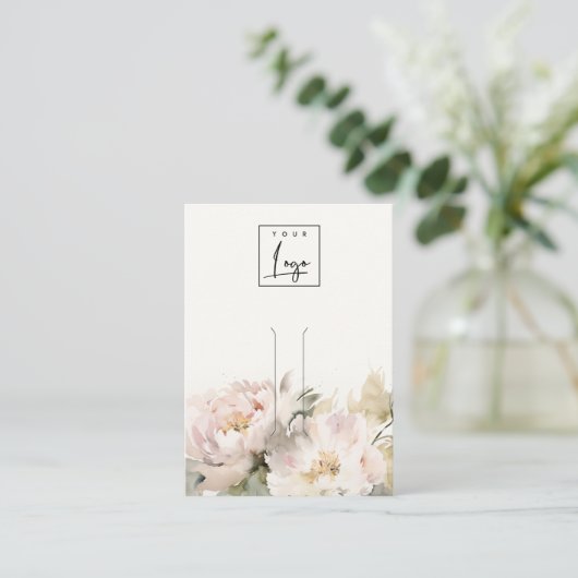 Blush Pioen Bloemen Logo Haarspeld Sieraden Displa Visitekaartje (Staand voorkant)