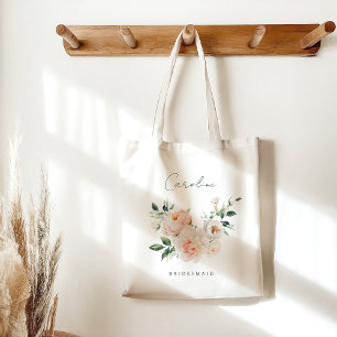 Blush Pioen Bloemen Waterverf Custom Bruidsfeest Tote Bag