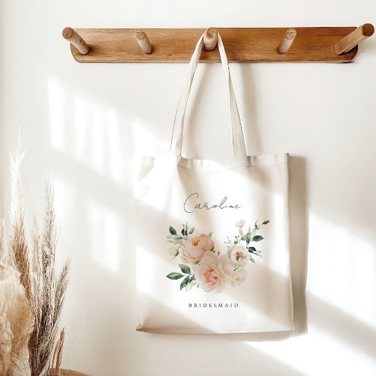 Blush Pioen Bloemen Waterverf Custom Bruidsfeest Tote Bag