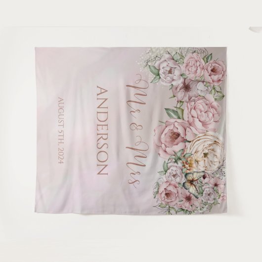  Blush Pioen Bruiloft Achtergrond Wandkleed (Voorkant (horizontaal))