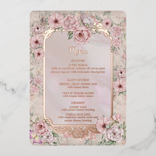  Blush Pioen Bruiloft Folie Menu Kaart (Voorkant)