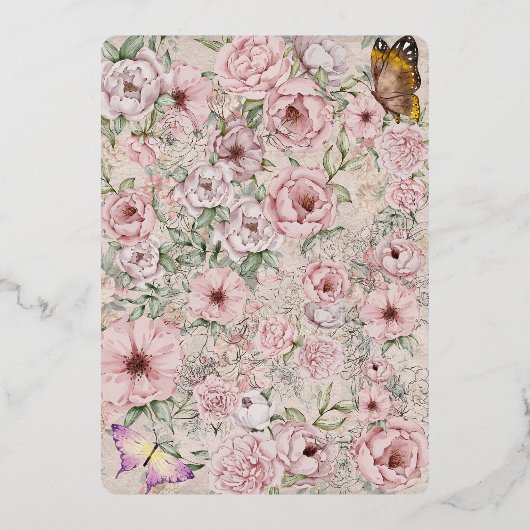  Blush Pioen Bruiloft Folie Menu Kaart (Achterkant)