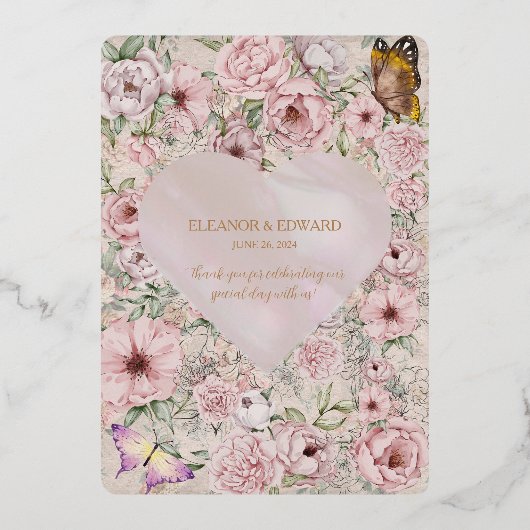  Blush Pioen Bruiloft Folie Programma Kaart (Achterkant)