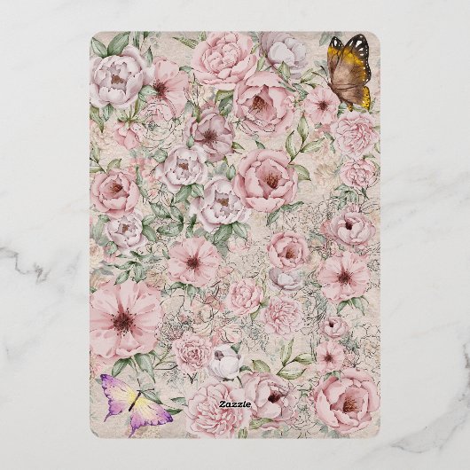  Blush Pioen Bruiloft Folie Uitnodiging (Achterkant)