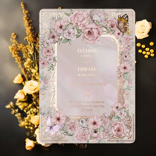  Blush Pioen Bruiloft Folie Uitnodiging