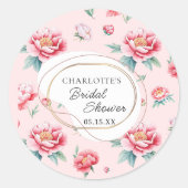 Blush Pioen Custom Naam Bruiloft Sticker  (Voorkant)