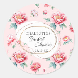 Blush Pioen Custom Naam Bruiloft Sticker
