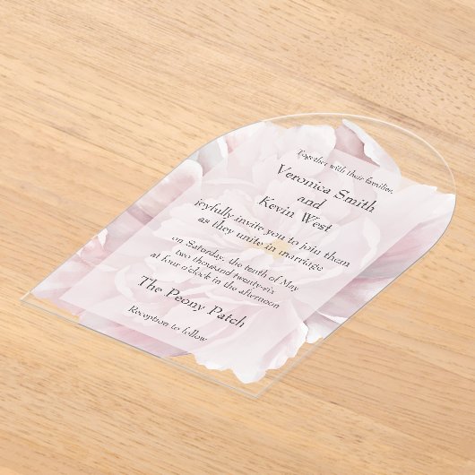 Blush pioen duidelijke acryl bruiloft uitnodiging (Laagn)