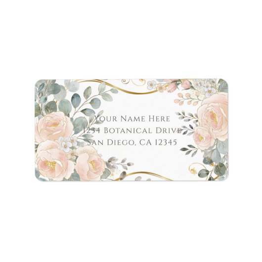 Blush Pioen & Eucalyptus Botanische Bloemige Bruil Etiket (Voorkant)