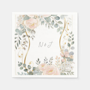 Blush Pioen & Eucalyptus Botanische Bloemige Bruil Servet