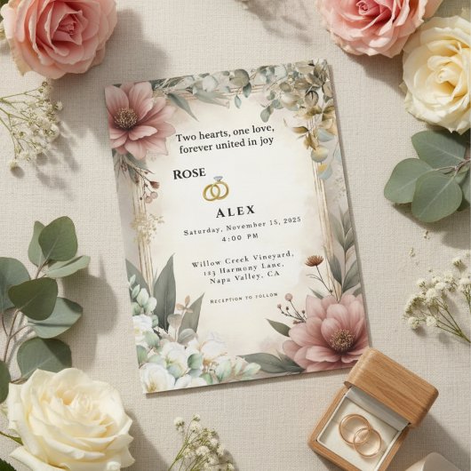 Blush pioen eucalyptus bruiloft uitnodiging