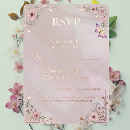  Blush Pioen Folie RSVP Respons Kaart