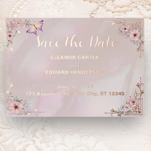  Blush Pioen Folie Save The Date Kaart