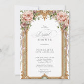 Blush Pioen Goud Bloemachtige Bruiloft Kaart (Voorkant)
