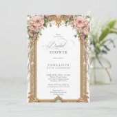 Blush Pioen Goud Bloemachtige Bruiloft Kaart (Staand voorkant)