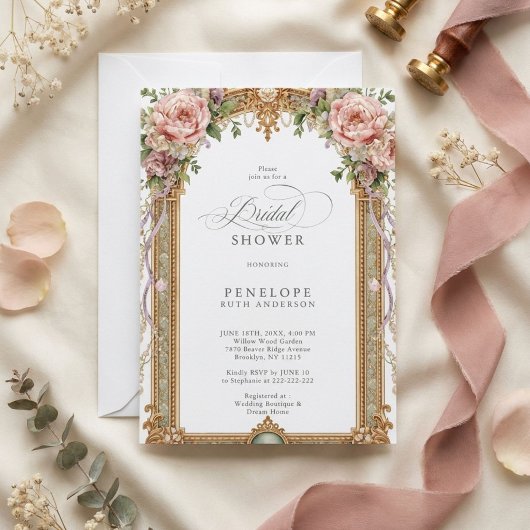 Blush Pioen Goud Bloemachtige Bruiloft Kaart