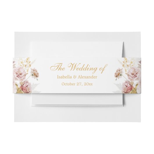 Blush Pioen & Goud Bloemen Bruiloft Uitnodigingen Wikkel (Voorkant Voorbeeld)