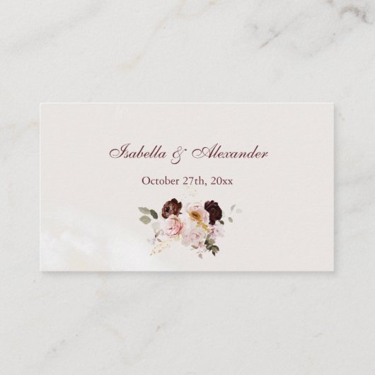 Blush Pioen & Goud Bourgogne Bruiloft RSVP QR Code Informatiekaartje (Achterkant)