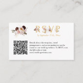 Blush Pioen & Goud Bourgogne Bruiloft RSVP QR Code Informatiekaartje (Voorkant)