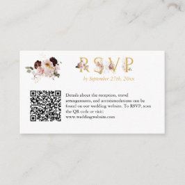 Blush Pioen & Goud Bourgogne Bruiloft RSVP QR Code Informatiekaartje