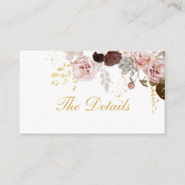 Blush Pioen & Goud Bourgondië Bloemen bruiloft Det Informatiekaartje