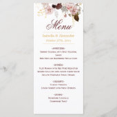 Blush Pioen & Goud Bourgondië Bloemen Bruiloft Menu (Voorkant)