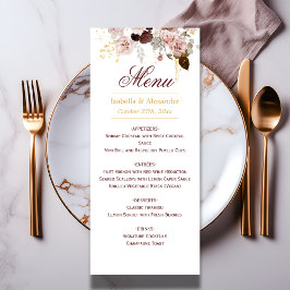 Blush Pioen & Goud Bourgondië Bloemen Bruiloft Menu