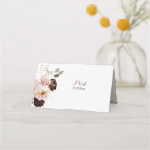 Blush Pioen & Goud Bourgondië Bloemen Bruiloft Plaatskaartje (Achterkant)