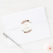 Blush Pioen & Goud Bourgondië Bloemen Bruiloft Ronde Sticker (Envelop)