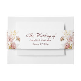 Blush Pioen & Goud Bourgondië Bloemen Bruiloft Uitnodigingen Wikkel