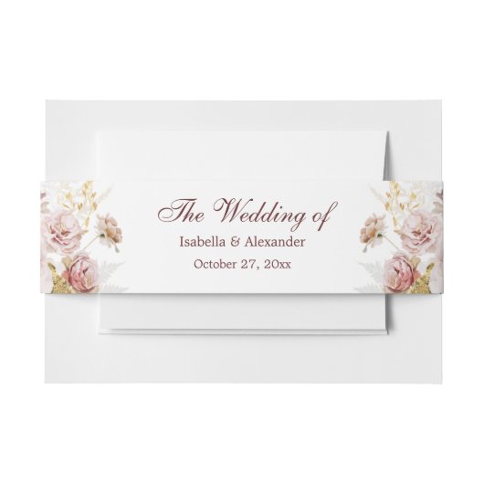 Blush Pioen & Goud Bourgondië Bloemen Bruiloft Uitnodigingen Wikkel (Voorkant Voorbeeld)