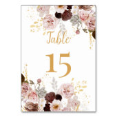 Blush Pioen & Goud Bourgondië Bruiloft Tafel Numme Kaart (Achterkant)