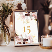 Blush Pioen & Goud Bourgondië Bruiloft Tafel Numme Kaart