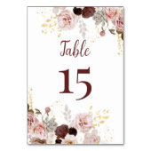 Blush Pioen & Goud Bourgondië Bruiloft Tafel Numme Kaart (Voorkant)