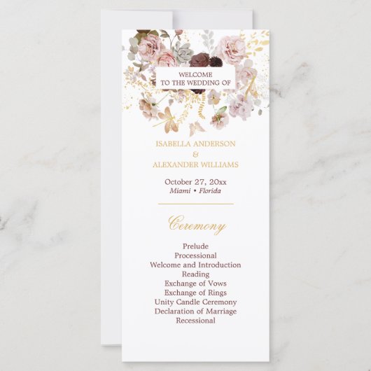 Blush Pioen & Goud Bourgondië Floral bruiloft prog (Voorkant)