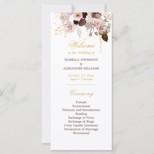 Blush Pioen & Goud Bourgondië Floral bruiloft prog (Voorkant)