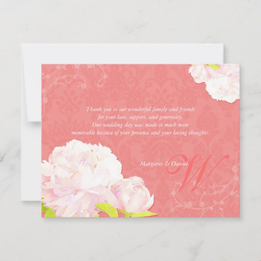 Blush Pioen Koraal Bruiloft Dank u Bedankkaart (Voorkant)