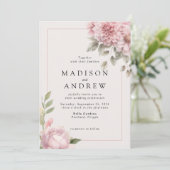 Blush pioen tuin bruiloft uitnodiging (Staand voorkant)