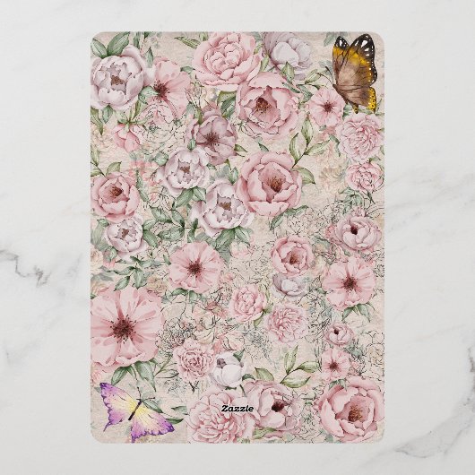  Blush Pioen Vrijgezellenfeest Tea Party Folie Uitnodiging (Achterkant)