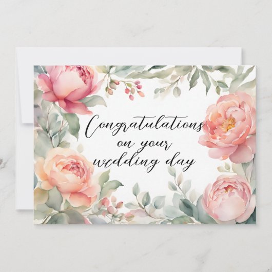 Blush pioen Waterverf botanische Lijst bruiloft Kaart (Voorkant)