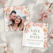 Blush pioenen Bewaar de datum foto uitnodiging