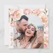 Blush pioenen Bewaar de datum foto uitnodiging (Voorkant)