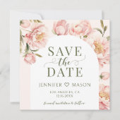 Blush pioenen bloemenboog Bewaar de datum uitnodig Kaart (Voorkant)