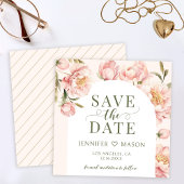 Blush pioenen bloemenboog Bewaar de datum uitnodig Kaart