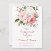 Blush pioenen en witte rozen verloving kaart (Voorkant)