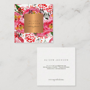 Blush pioenen koper goud bruiloft planner vierkante visitekaartje