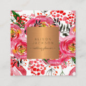 Blush pioenen koper goud bruiloft planner vierkante visitekaartje (Voorkant)