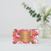 Blush pioenen koper goud bruiloft planner visitekaartje (Staand voorkant)